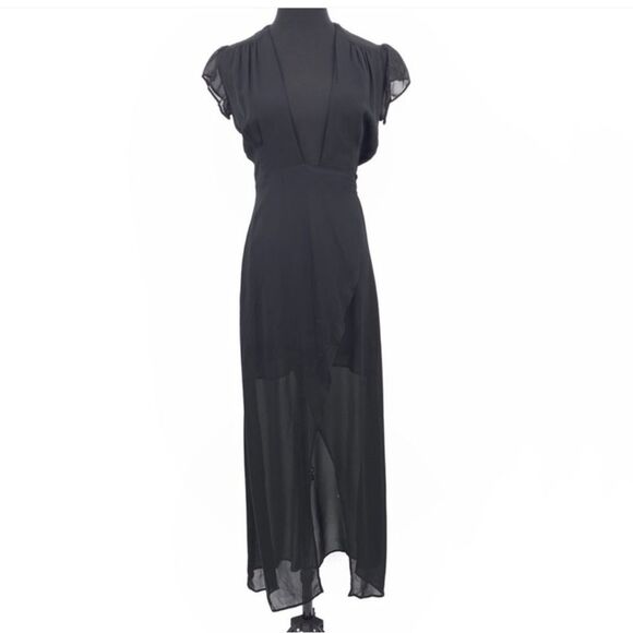 Reformation Charlene Wrap Midi Ruffle Dress Black - Picture 5 of 11